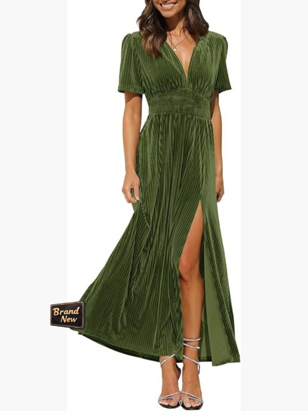 Velvet Maxi Dress V-Neck Formal Party Wedding Guest Long Sleeve